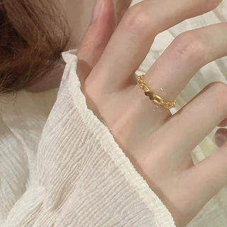 s925纯银爱心镂空链条戒指女ins轻奢小众风甜美简约环环相扣指环