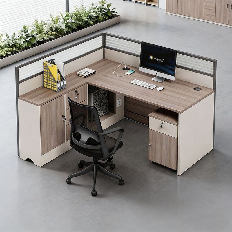 Staff Office Desks and Chairs, Simple Modern Single-Person or 2/6-Person Workstation with Partition, L-Shaped Office Desk
