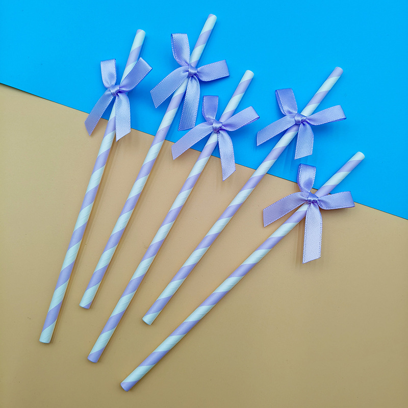 Cross-border bow party paper straw ribbon fabric panadería postre decoración inserto cóctel decoración straw