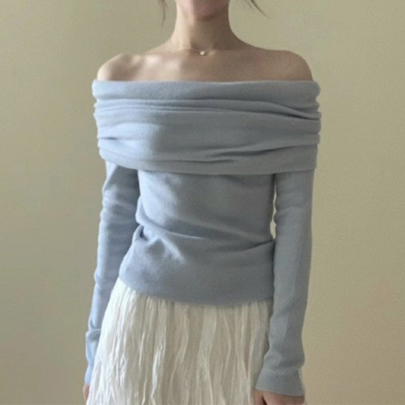 One-Shoulder Top for Women, Autum Design Sweater, Elegant Off-Shoulder Chic Inner Knitted Woolen Bottoming Sweater