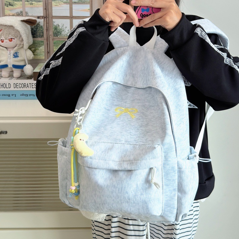 Korean-style solid color backpack, Japanese sweet style backpack, large-capacity student school bag for middle and high school, cross-border