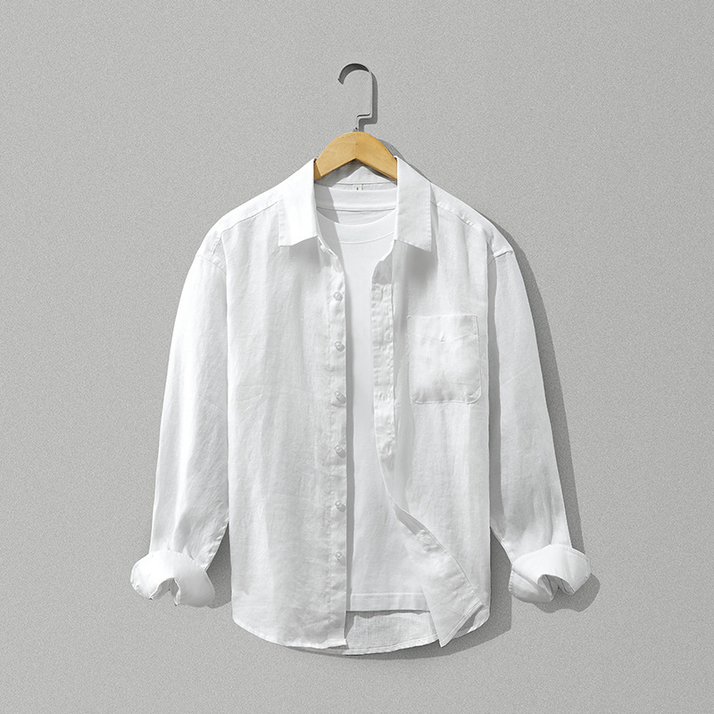 W820 Men's Pure Linen Casual Shirt Spring and Autum Simple, Handsome, Trendyy, Loose and Versatile 100% Linen Shirt