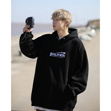 美式复古花灰色卫衣男秋冬加绒加厚新款重磅无绳情侣装连帽外套