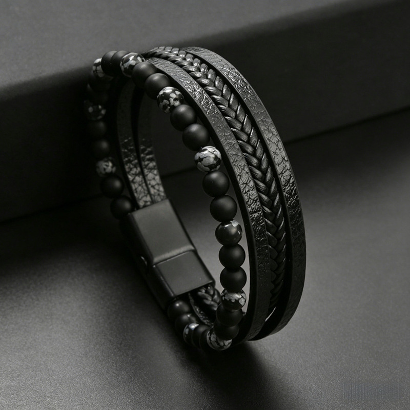 Multiple Styles of Men's Multi-Layer Leather Bracelets, Natural Stone Beaded Magnetic Clasp Bracelets, Trendy Personalized Accessories Directly from the Manufacturer Multiple Styles of Men's Multi-Layer Leather Bracelets, Natural Stone Beaded Magnetic Clasp Bracelets, Trendy Personalized Accessories Directly from the Manufacturer