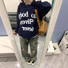 国潮牌美式复古发泡印花连帽卫衣女2025秋冬新款街头宽松情侣上衣