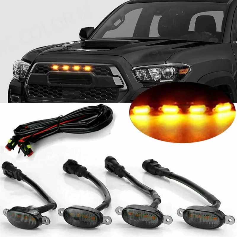 Car Grille 4-Light Led Small Yellow Light Raptor Grille Modified Led Decorative Light Pickup Anti-Fog Light Warning Light