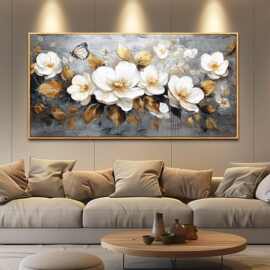 客厅卧室办公室墙面装饰白色花卉绘画农舍风格图片艺术品房间美