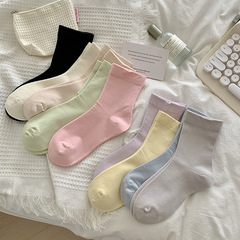 月子襪諸暨襪子女初秋冬韓系純色棉襪糖果色綿綿襪鬆口中筒無骨襪
