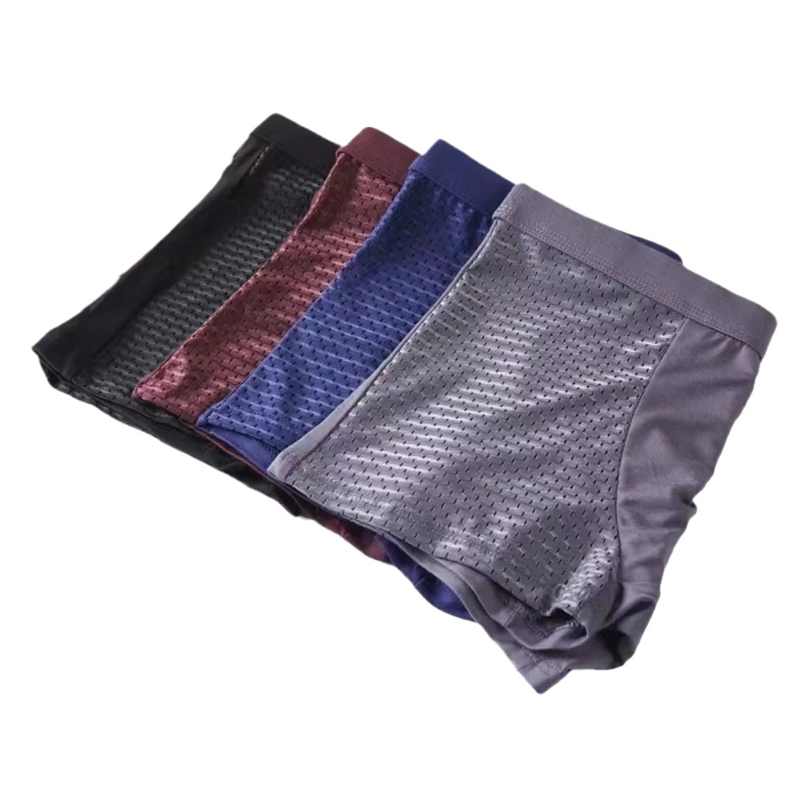 Calzoncillos del boxeador de los hombres de malla de seda de hielo transpirable cómodo elástico de alta ropa interior delgada pantalones cortos de boxeador de los hombres