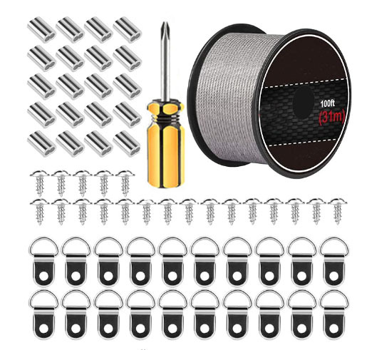 En stock de cable de acero inoxidable PVC recubierto cuerda de alambre de acero al aire libre luz colgante kit tensor de cuerda de gancho de resorte