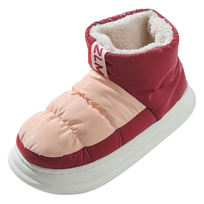 Пуховые непромокаемые хлопковые тапочки, женские зимние домашние зимние сапоги с утолщенной подошвой, теплая универсальная обувь на каблуке с хлопковой подкладкой, мужская верхняя одежда