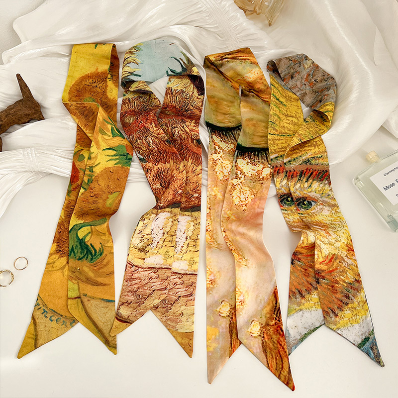 Van Gogh's series of oil painting silk scarves thin narrow long long…