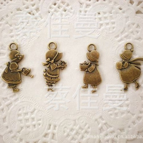 ZAKKA古董小物 立体合金拉片吊坠 古铜色 四季苏姑娘 拉链片