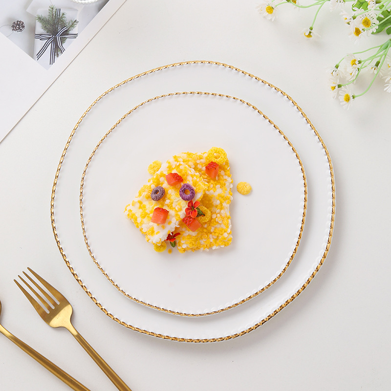 Beaded Pizza Plate Western Food Steak Dinner Plate Household Shallow Plate Fruit Plate Ceramic Advanced Sense Cake Dish Plate