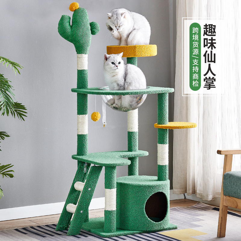 Discounted Cactus Cat Climbing Frame Green with Cat Bed Tiktok Xiaohongshu Popular Cat Climbing Frame Sisal Scratching Post Cat Climbing Frame