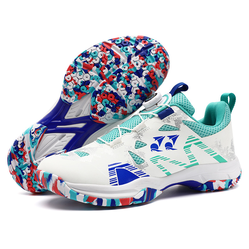 Transfronterizos de tamaño grande nueva moda botón giratorio suela de goma zapatos de entrenamiento de bádminton zapatos de tenis anti-deslizante transpirable