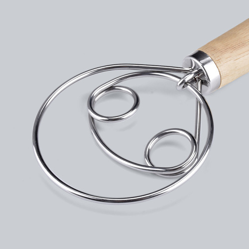 Oak handle flour mixer Danish dough mixer stick baking tools stainless steel coil egg beater powder beater