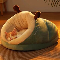 スリッパ猫の巣冬保温半閉鎖式四季ペット猫ベッド犬の巣冬猫が寝てマットを厚くする
