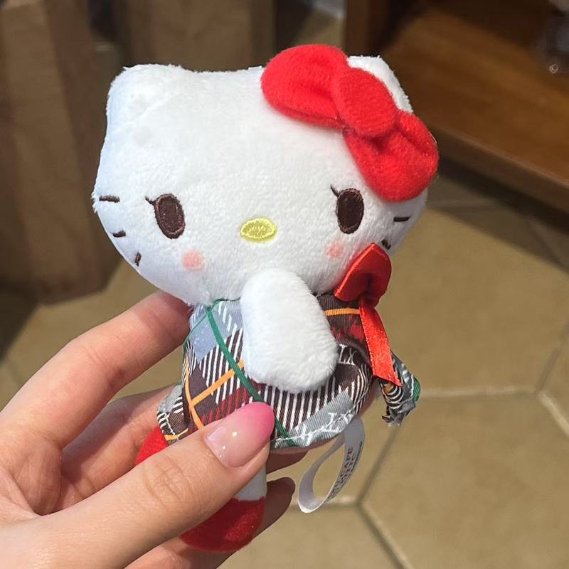 北海道小樽限定复古格子裙侧坐kitty挂件玩偶公仔包挂|undefined