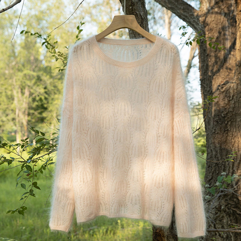 25 Years Autumn and Winter New Style 100 Cashmere Round Neck Knitwear Long-Sleeved Cut Out Brushed Design Cashmere Knitwear Top