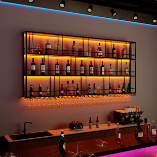 Industrial Style Wall-Mounted Wine Rack Bar Restaurant Iron Wall Wine Rack Creative Background Wall Multi-Functional Display Rack Wine Cabinet