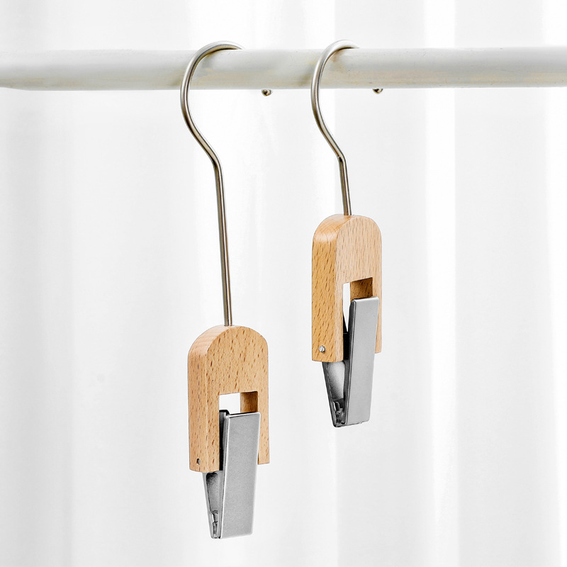 Manufacturer Wholesale Coat Clip Solid Wood Hook Clip Scarf Hook Log Single Clip S Hook Transparent Decorative Scarf