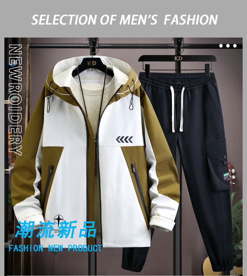 Men's autumn and winter plush and thickened work clothes jacket with a trendy contrasting color patchwork casual winter_voghion.com