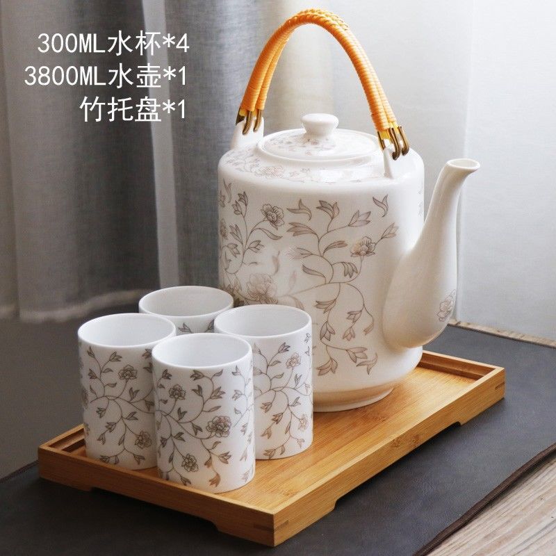 백금 난초덩굴 스트레이트 컵(1냄비, 4컵 + 트레이) 3.8L