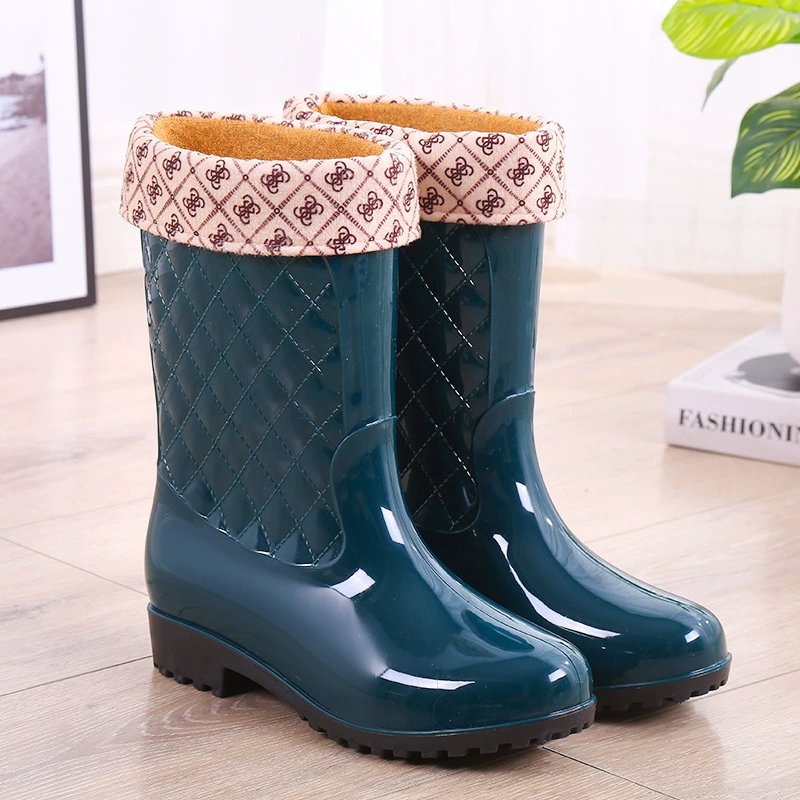 Средние трубочки нескользящие и бархатные ватные дождевые сапоги водонепроницаемые сапоги бочки резиновые сапоги водяные сапоги женские взрослые кухни теплые зимой