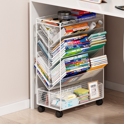 Bookshelf, book storage rack, tableside storage, floor-standing desk, removable wheeled classroom under desk storage artifact