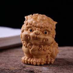 黃楊木雕刻綠檀國風喜獅臨門手把件獅子茶寵擺件瑞獸家居博古架裝