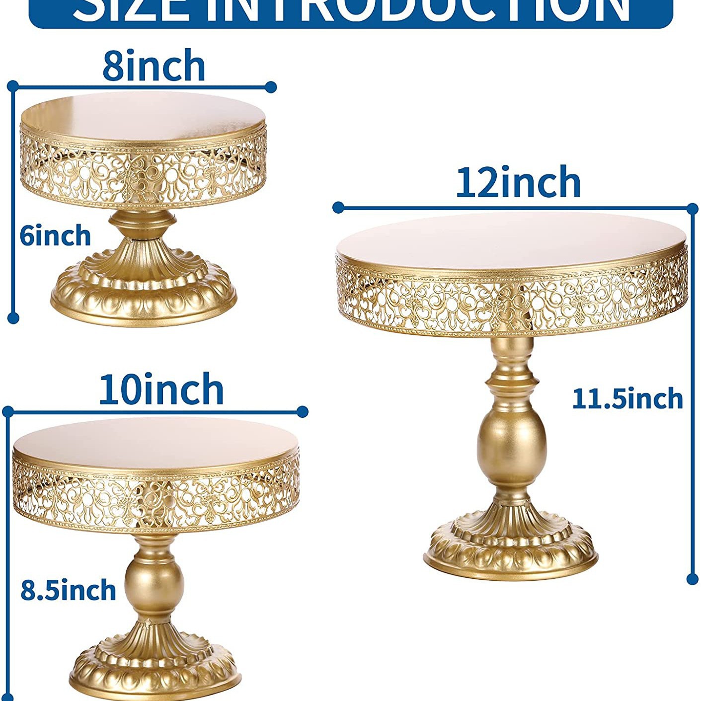 Fijación de pastel de hierro forjado de oro / bandeja de pastel de tres piezas / bandeja de frutas / bandeja de bodas de West Point