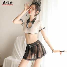 甜蜜蜜新品情趣内衣情感透视漏腰露背网纱短裙制服套装诱惑女代发