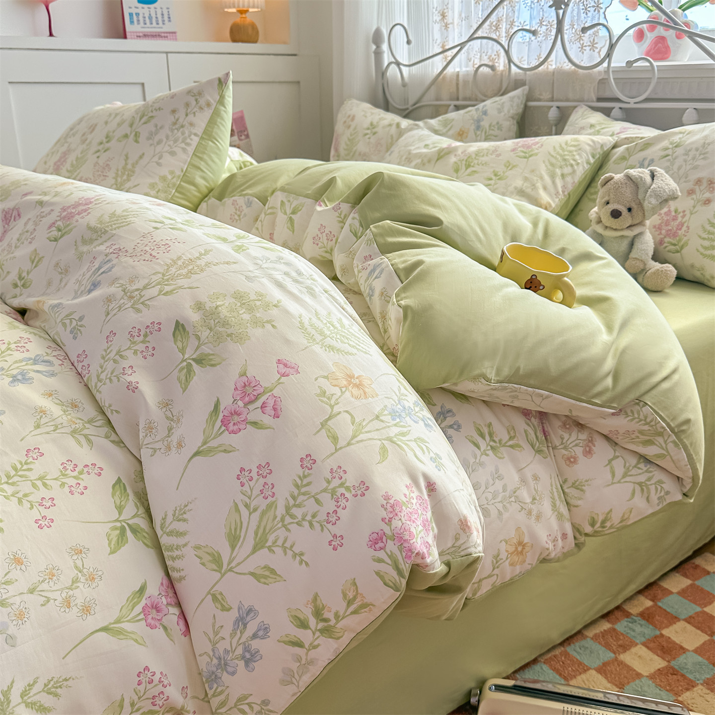 Cama de cuatro piezas 100% algodón para dormir desnudo, cubierta doméstica de colcha doble, ropa de cama universal de cuatro estaciones