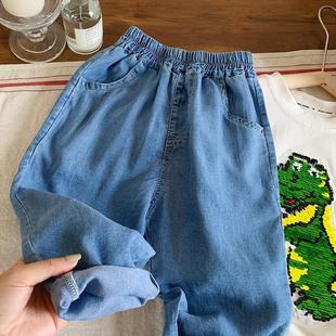 Boys' Summer Pants 2025 New Children's Thin Ice Silk Denim Soft Waxy Trousers Children's Loose Anti-mosquito Pants