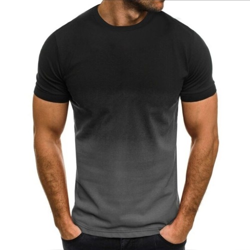 Spring Cross-Border New Arrival Men's Casual Sports Fashion 3D Gradient Short-Sleeved Crewneck T-Shirt for Men – European and American Style