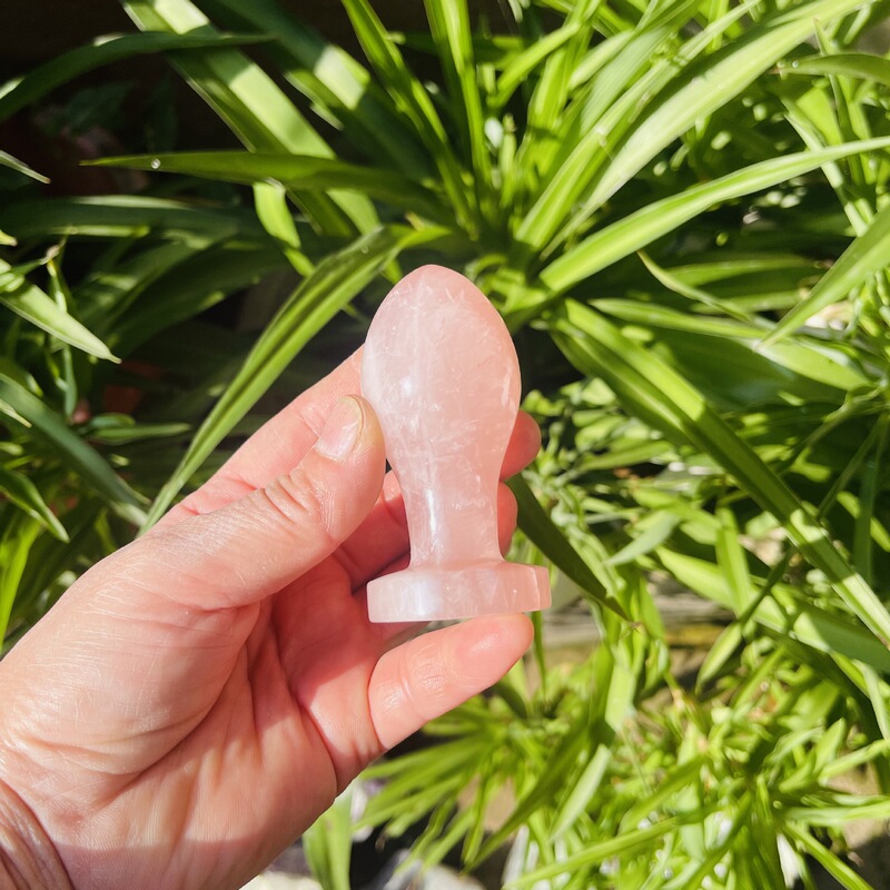 天然粉晶 红玉原石雕刻小灯泡水晶按摩棒摆件 图 3