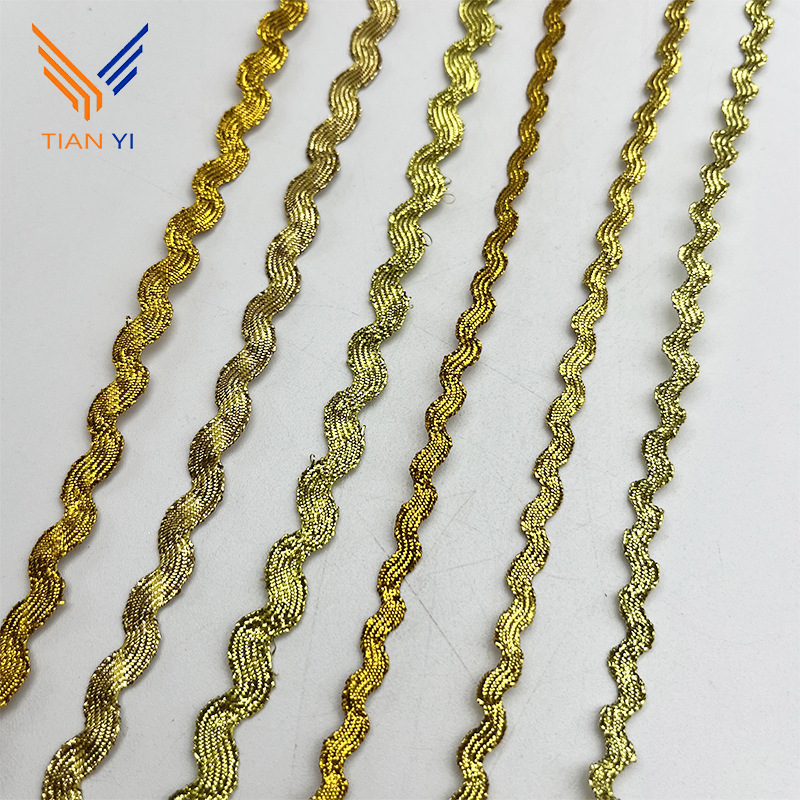 3-5mm de oro y plata onda borde curvo en forma de S cortina de la cinta de encaje ropa de los niños accesorios de la boda accesorios de vestir DIY