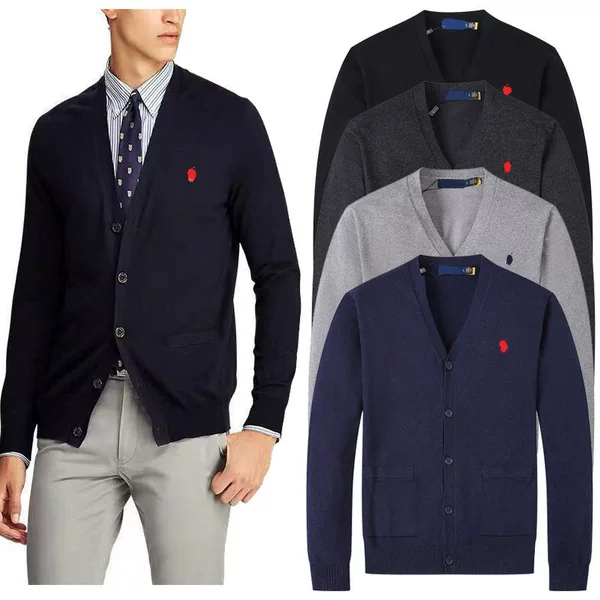 Cross-Border Export Chest Paul Classic Pony Logo Embroidered V Neck Long-Sleeved Men's Knitwear Sweater Cardigan Jacket