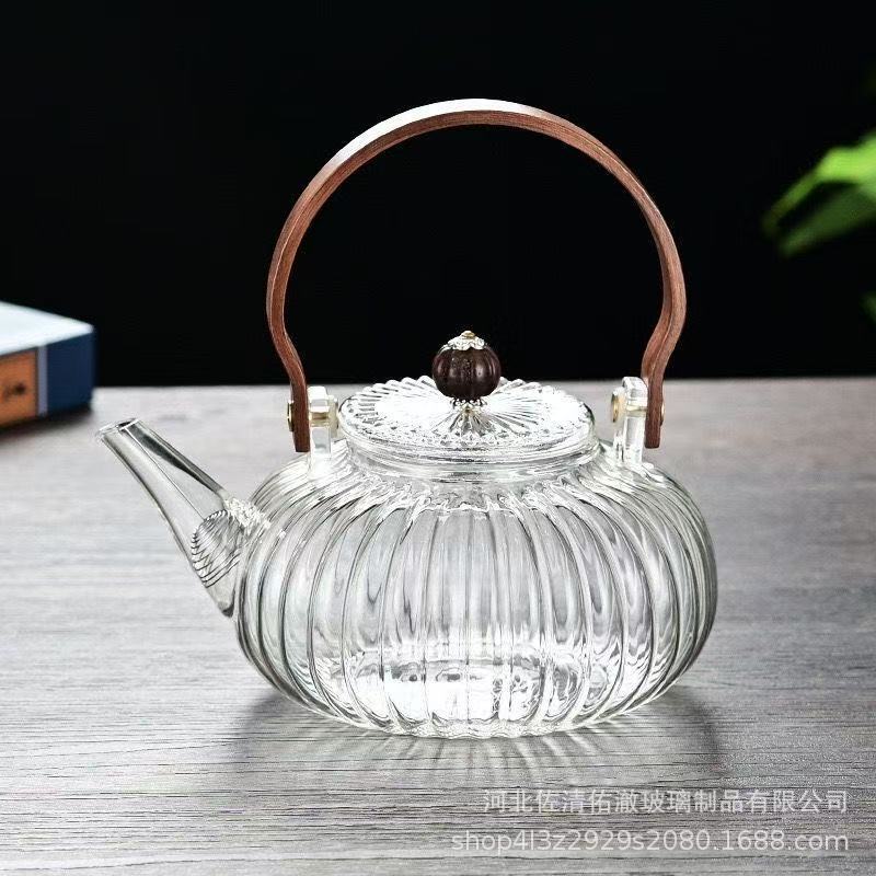 围炉煮茶壶透明玻璃电陶炉加热煮茶壶家用高硼硅提梁花草国潮风|undefined