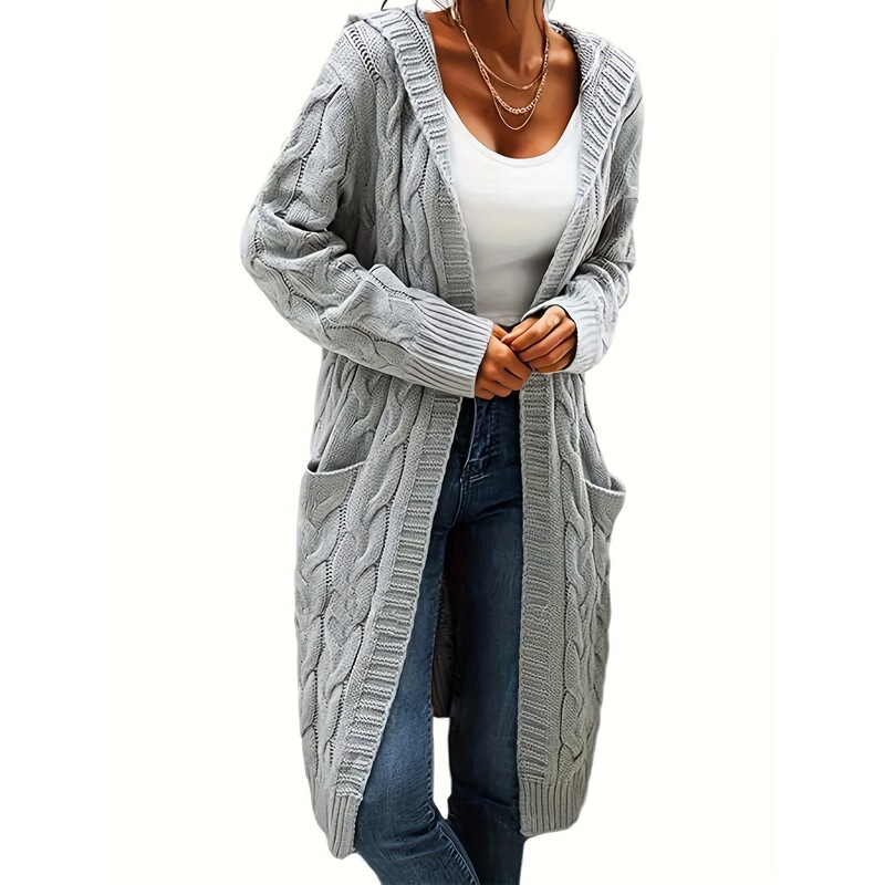 U 6989 Oversized Cable Knit Cardigan, loose cable knit cardigan without hood, purple cotton