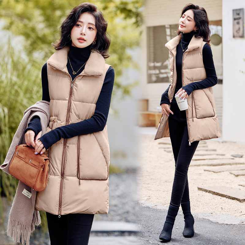 2025 otoño y invierno nuevo chaleco de algodón para mujeres de estilo largo estilo coreano delgado y versátil chaleco de algodón
