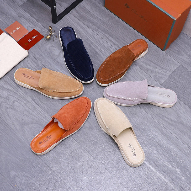 European Style Men's Genuine Leather Slip-On Casual Closed-Toe Flat Mule Shoes Fashion Versatile Sandals