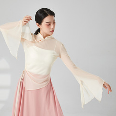 Chinese style classical dance body and exercise clothes, women's elegant performance costumes, cheongsam collar, mesh tops