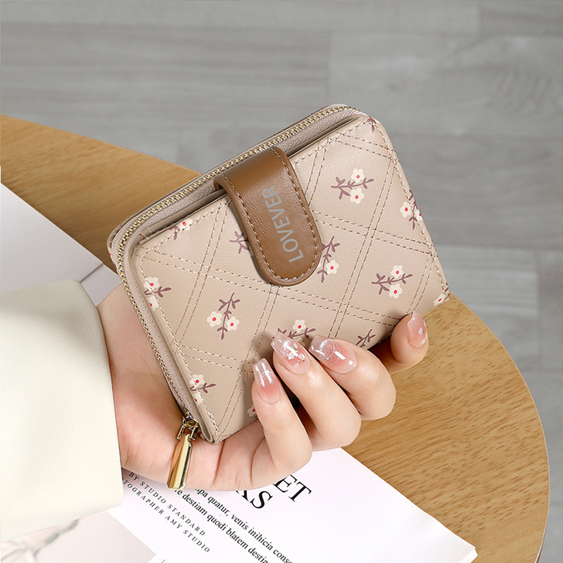 Nuevo estilo de alta gama, billetera de mujer transfronteriza pequeña y simple, bolso de tarjeta impreso corto, bolso de wallet, monedero con cremallera