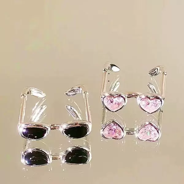 Glasses Couple Ring for Women, Accessible Luxury Style, High-End Niche Design, Fashionable Opening, Adjustable Personalized Ring Jewelry