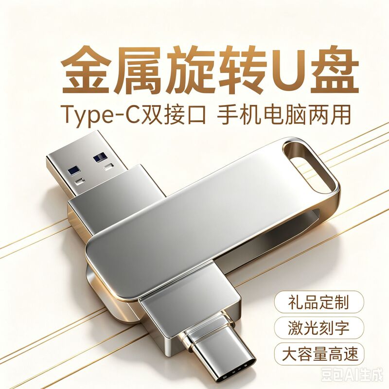 Manufacturer wholesale Type-C dual-interface USB flash drive for mobile phones and computers, high-speed, large-capacity 64G metal USB flash drive, customizable