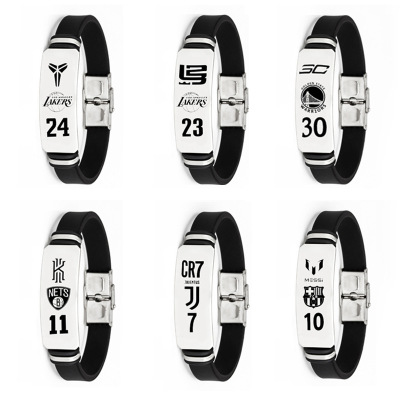 nba Basketball Star motion Bracelet KOBE JAMES Messi Rocco adjust Stainless steel silica gel Bracelet