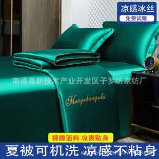 Foreign Trade Cross-border Cool Ice Silk Summer Quilt Four-piece Air-conditioning Quilt Silk-like Embroidered Thin Quilt Sade Fabric Summer Quilt