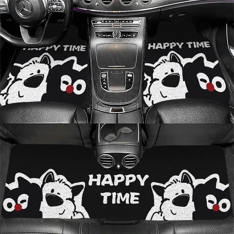 Hot-Selling Cartoon Strawberry Bear Silk Loop Car Floor Mats, Dirt-Resistant, Wear-Resistant, Easy to Care For, Three-Piece Car Mat Set